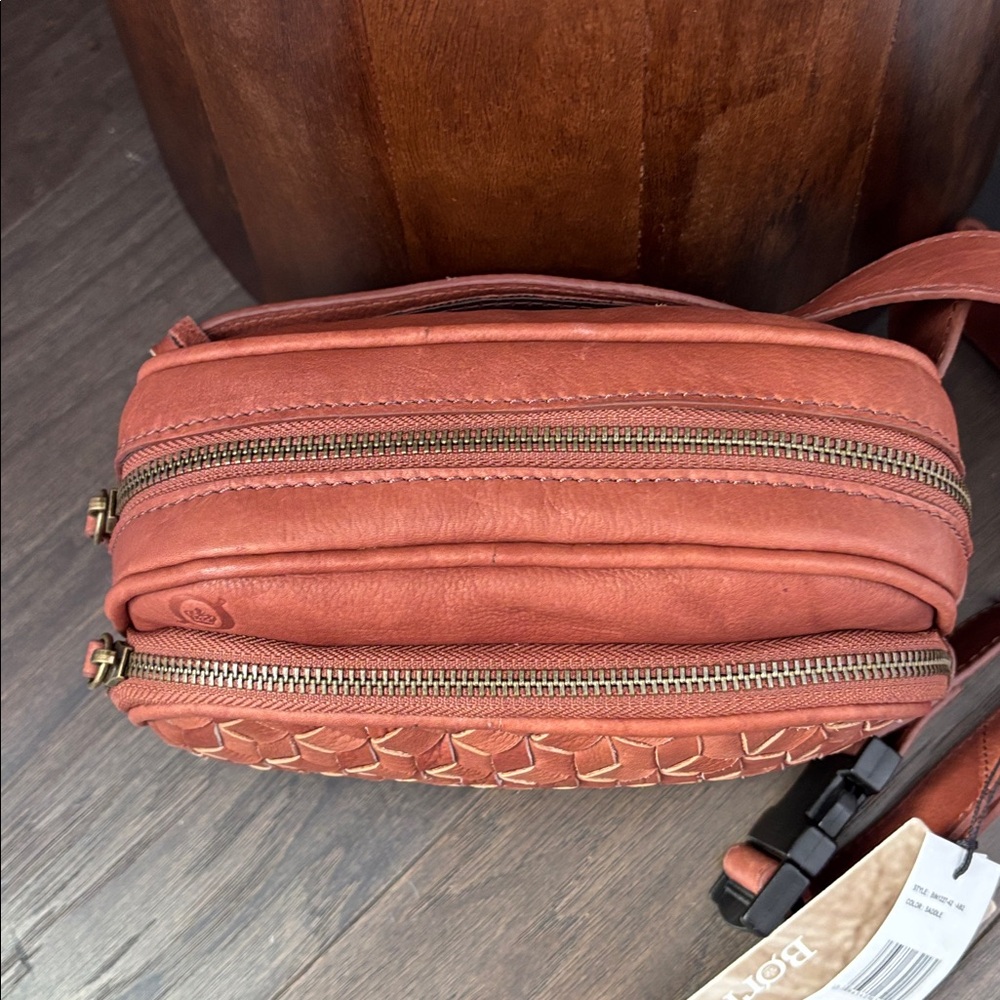 BORN Millport Woven Genuine Leather Crossbody/Belt Bag,2 zip top,inside zip - Picture 3 of 14